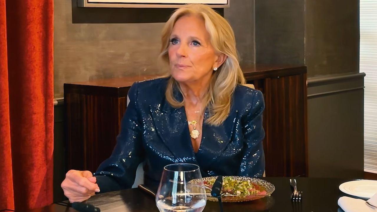 Image of Jill Biden, 75, spoke on 'Dinner's on Me With Jesse Tyler Ferguson' about recording the audiobook of her memoir and struggling to say aloud that her son was a drug addict.
