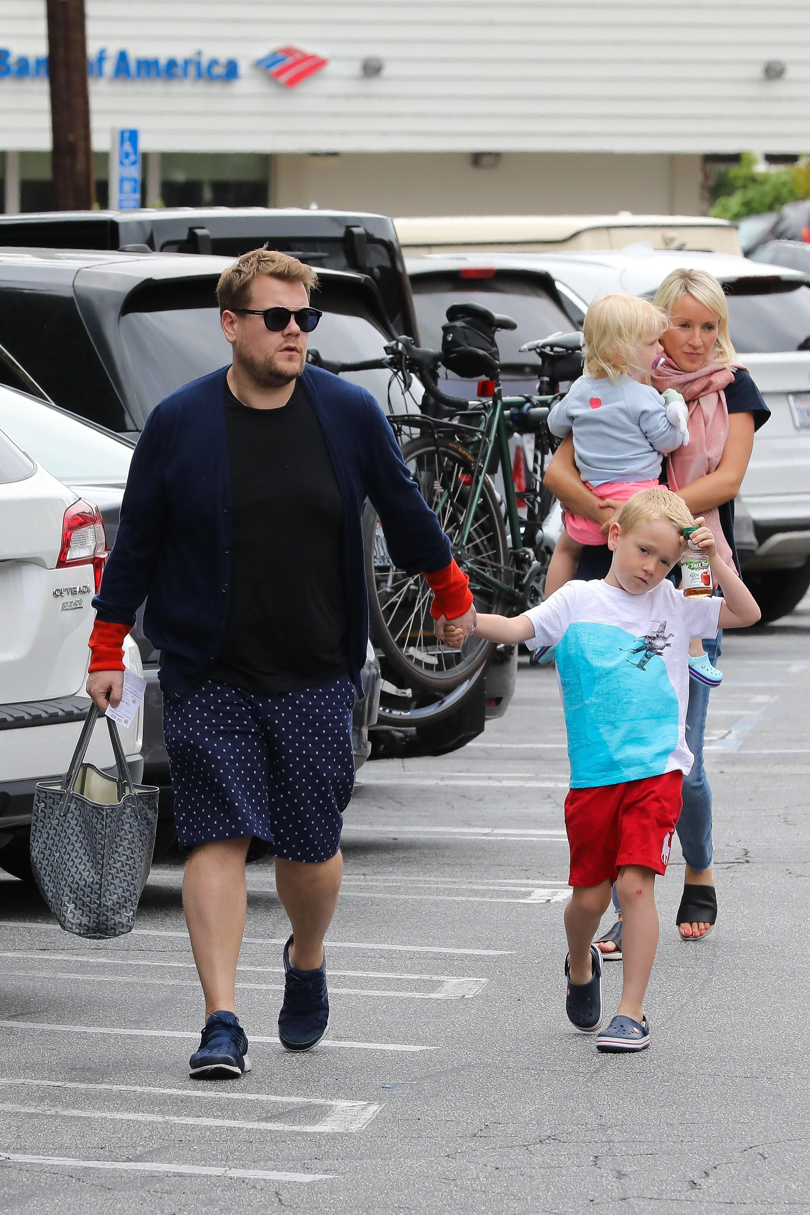 James Corden and his family have breakfast