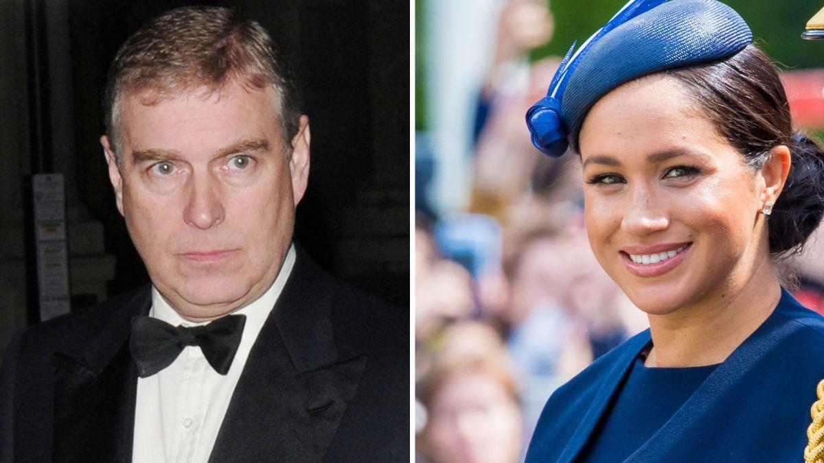 Split photo of Ex-Prince Andrew and Meghan Markle.