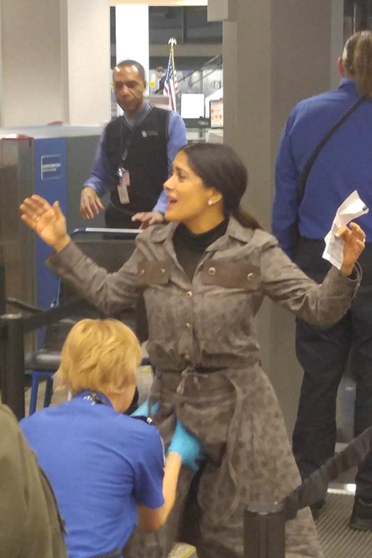 *EXCLUSIVE* Salma Hayek frisked by TSA after returning from Sundance Film Festival