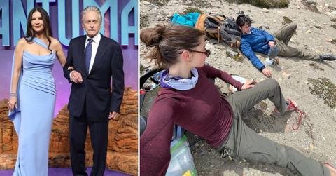 Photo of Michael Douglas with Catherine Zeta-Jones and a photo of Carys Douglas with Dylan Douglas