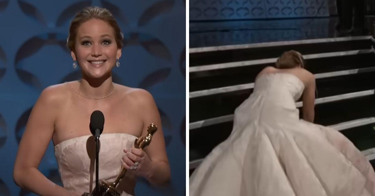 jennifer lawrence tripped and fell before getting her award