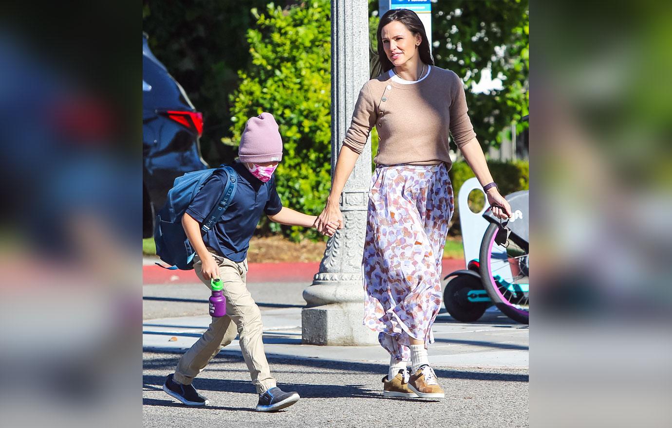 jennifer garner floral skirt los angeles mom duty with son samuel