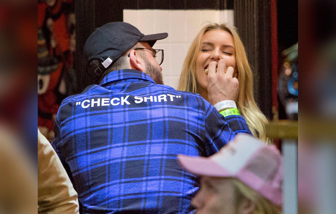 Alex Pall feeds his new girlfriend a burger before they go and see Singer Harry Hudson perform at the El Rey Theater in Los Angeles, CA