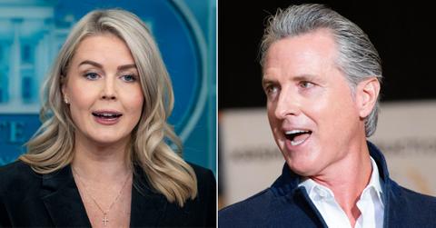 Split photo of Karoline Leavitt and Gavin Newsom.