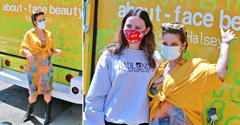 pregnant halsey greets fans at her about face beauty pop up