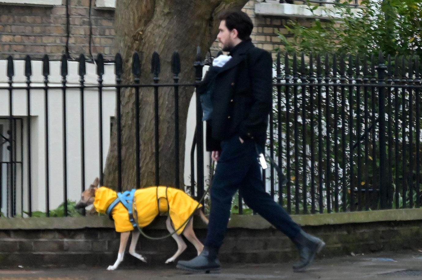 kit harington out with baby and dog