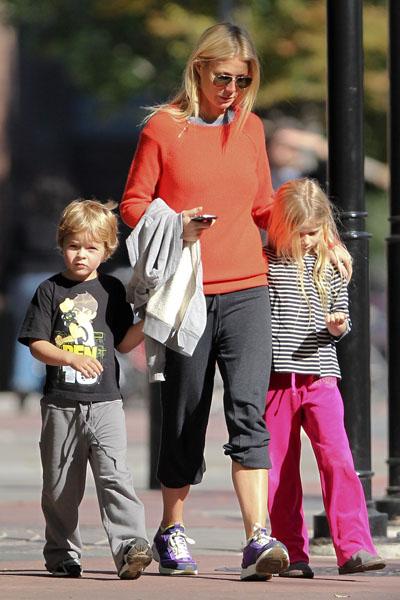 Gwyneth Paltrow and kids at a playground in New York.