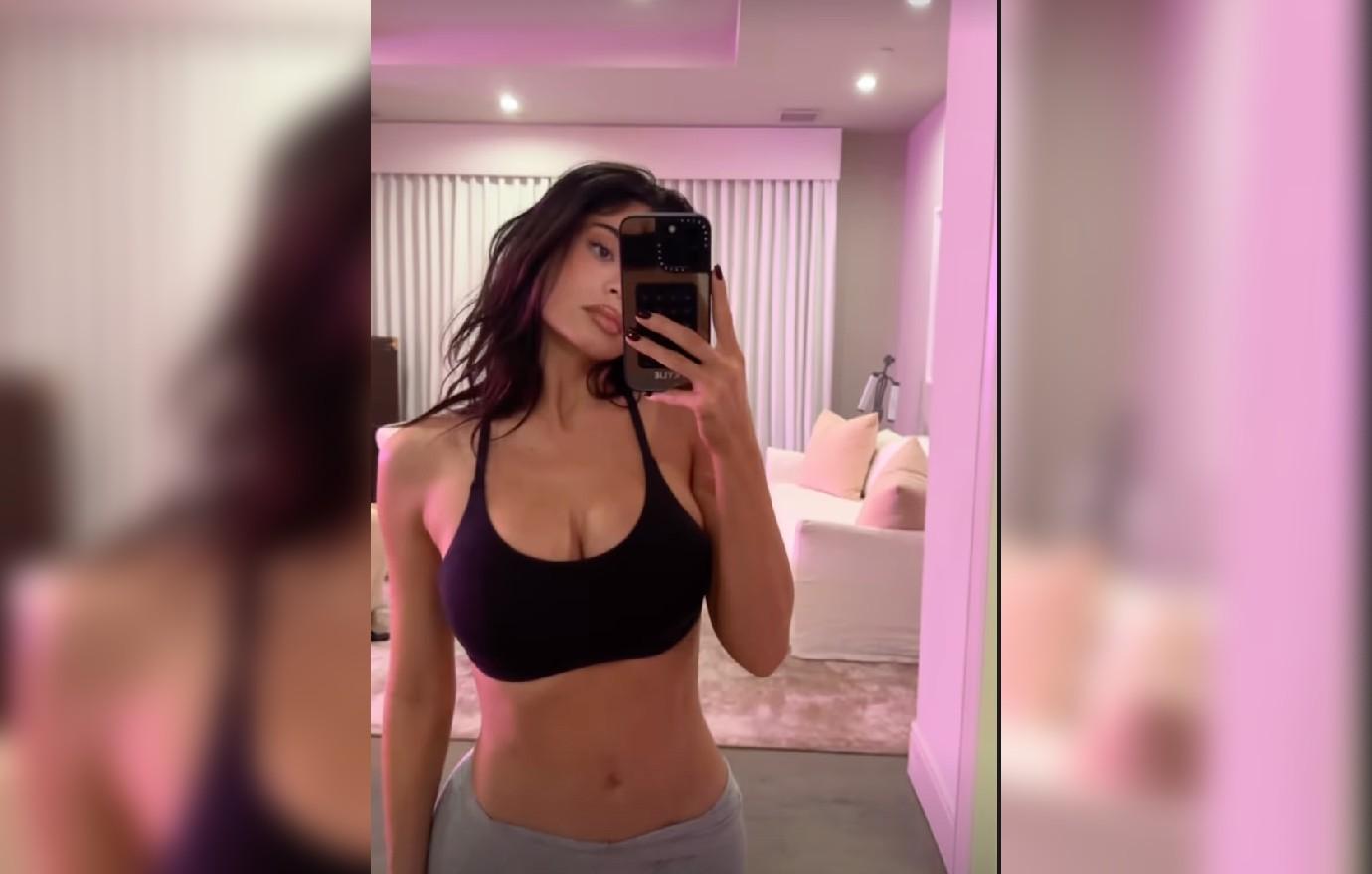 hot mama kylie jenner strips down only sports bra new selfies