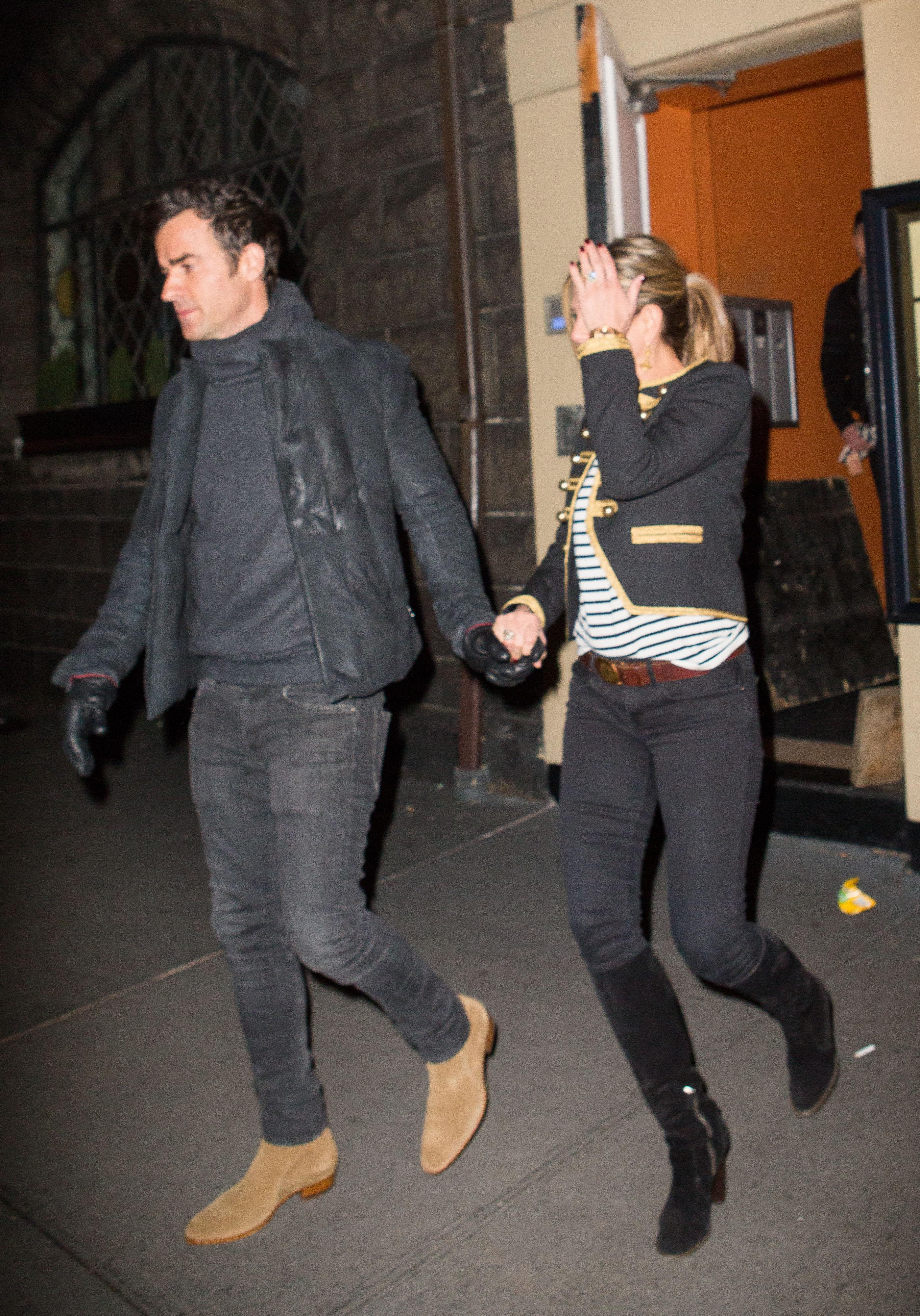 Jennifer Aniston and Justin Theroux go out to Babbo Restaurant in NYC for a date night