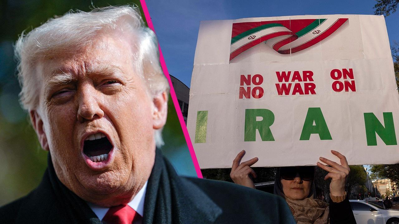 pic of Donald Trump, Iran sign. 