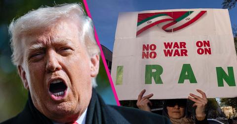 pic of Donald Trump, Iran sign.