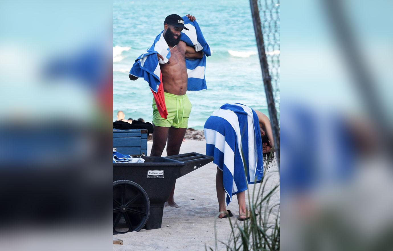 matt james rachael kirkconnell spotted together pda beach bathing suits miami