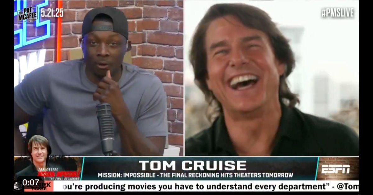 tom cruise cracks up reacts fans poking fun eats popcorn watch