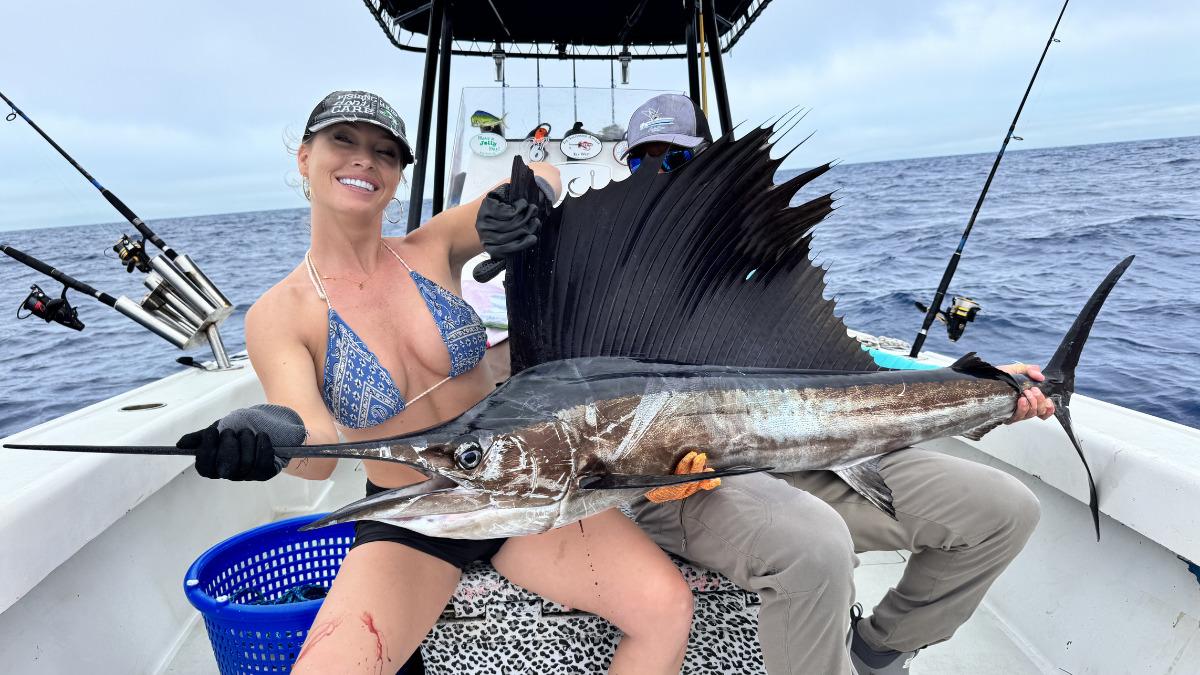 meet the bikini model who spends her free time reeling in  pound fish