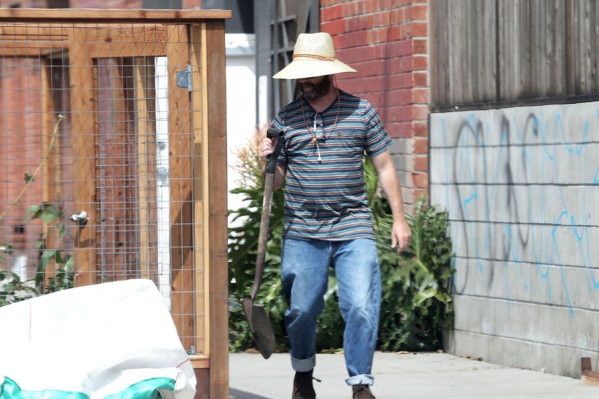 *EXCLUSIVE* Zach Galifianakis tends to his vegetable allotment