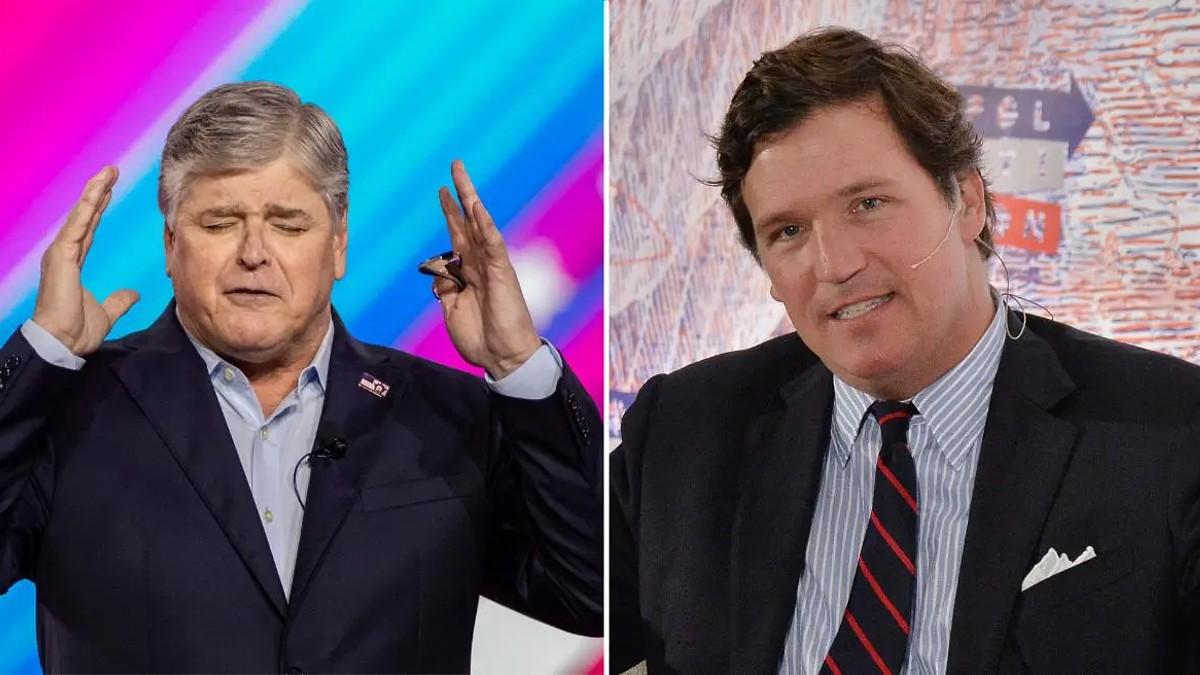 split photo of Sean Hannity and Tucker Carlson. 