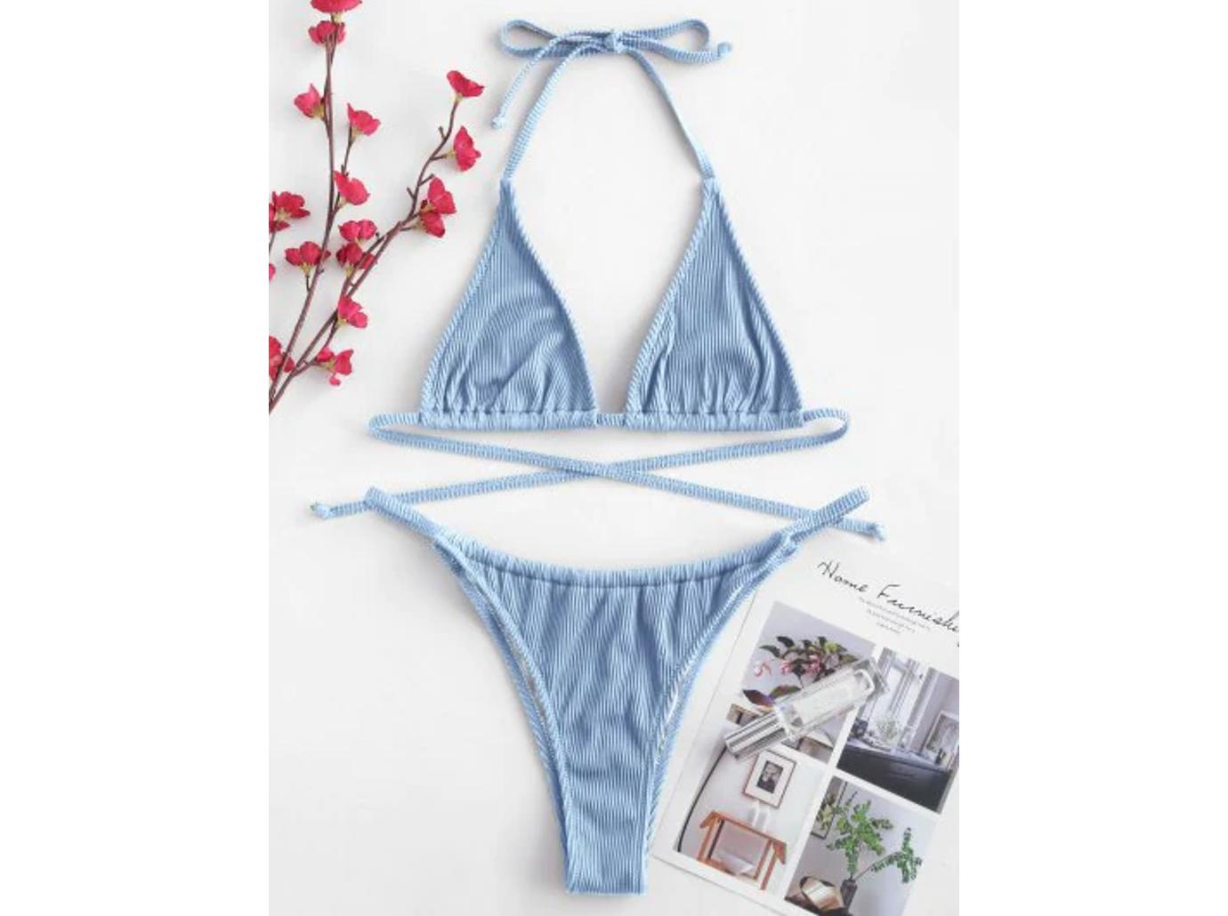 Light blue string bikini. Pad inserts included. - Depop