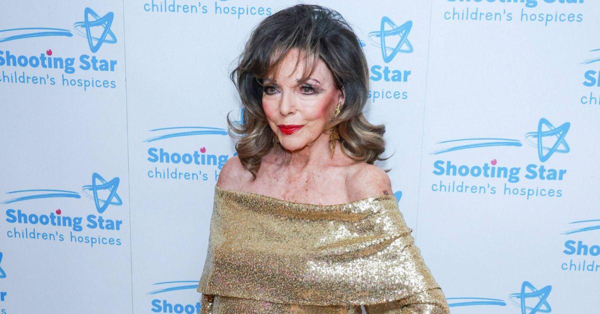 Photo of Joan Collins dazzled in an emerald-green midi dress.