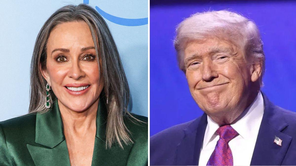 split photo of patricia heaton and donald trump