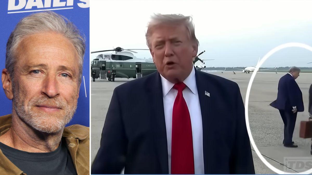 Photo of Jon Stewart, Donald Trump and Viktor Knavs.