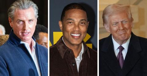 split photo of Gavin Newsom, Don Lemon & Donald Trump