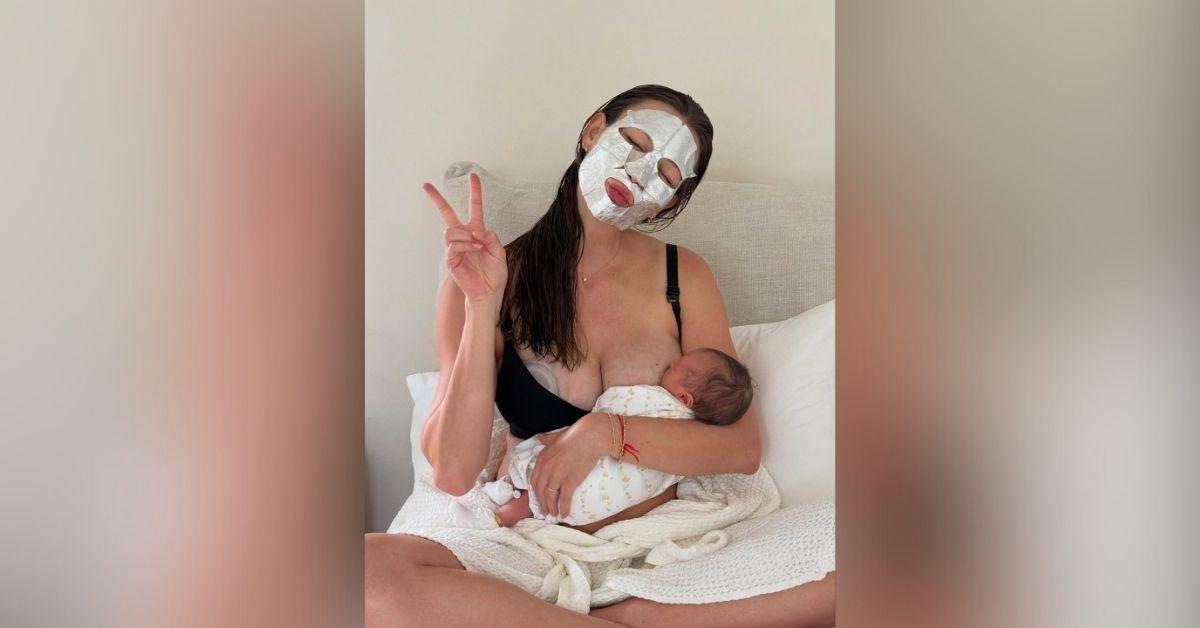 image of The model shared intimate photos on Instagram, including one of her breastfeeding Rae.