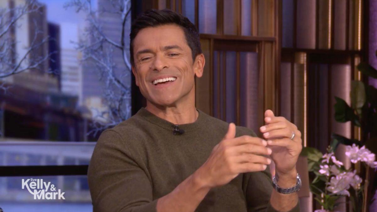 Image of Mark Consuelos jokingly acted surprised his wife could smell the stench.
