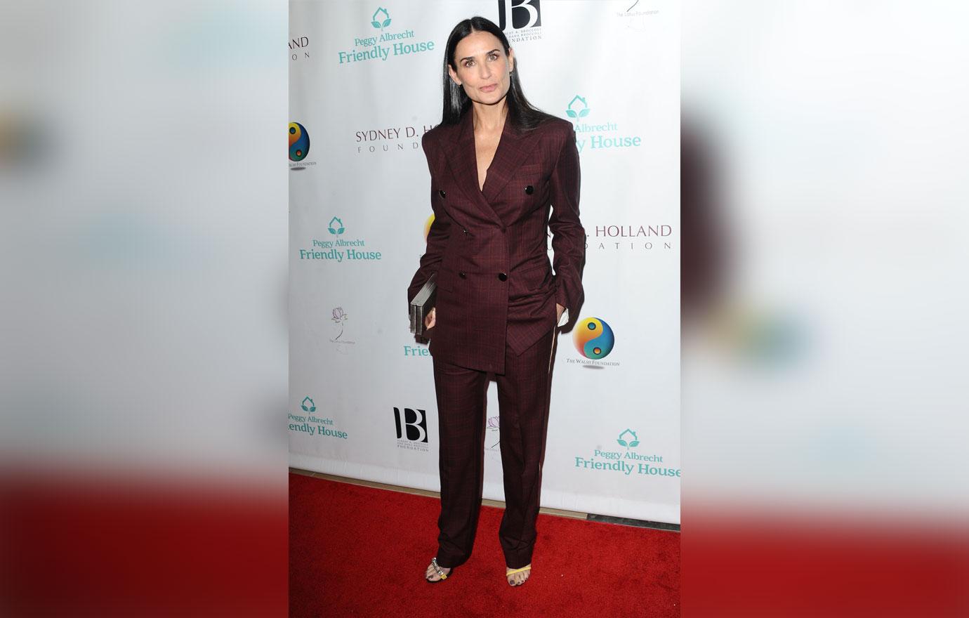 Demi Moore Wears Burgundy Suit