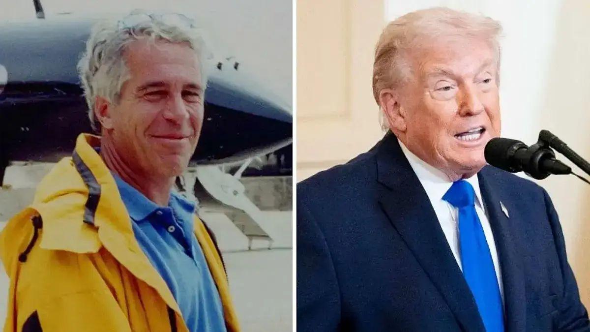 Split photo of Jeffrey Epstein and Donald Trump.
