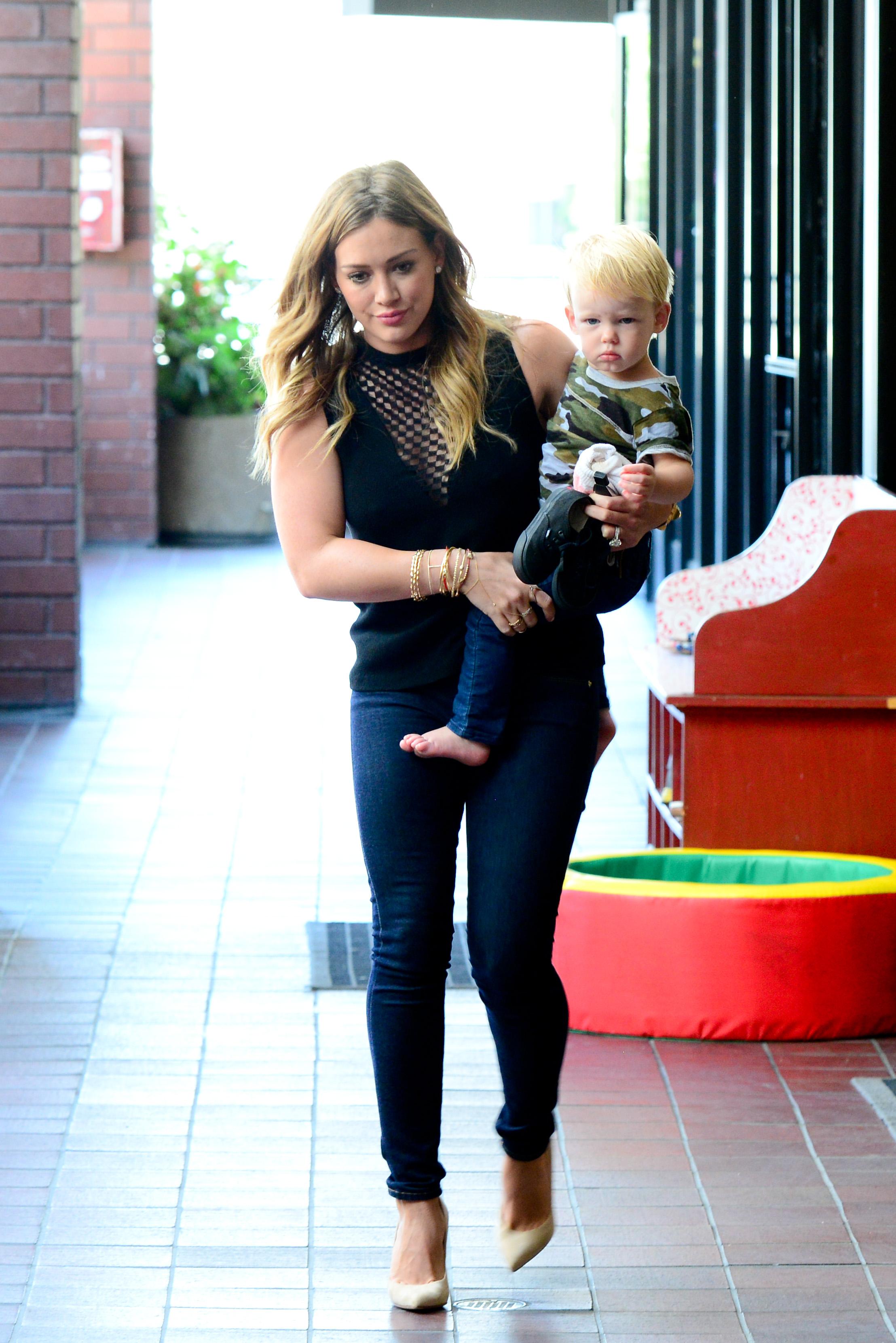 Hillary Duff take son Luca to baby class in Studio City, CA