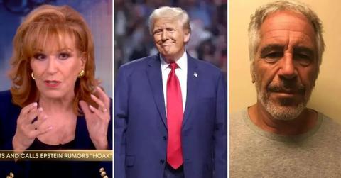 Composite photo of Joy Behar, Donald Trump and Jeffrey Epstein