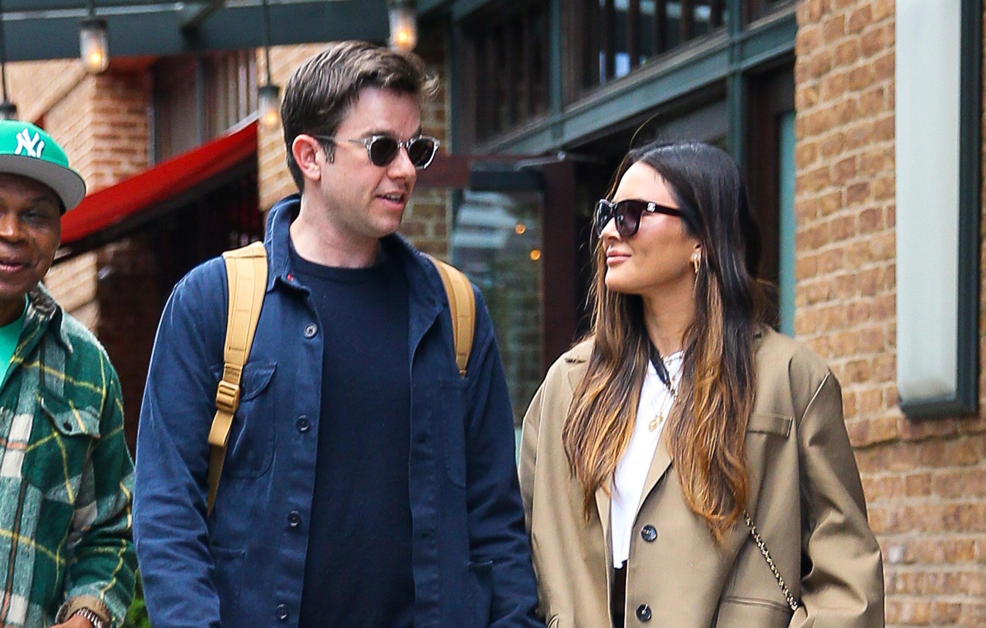 olivia munn and john mulaney seen holding hands as leaving their hotel in new york city