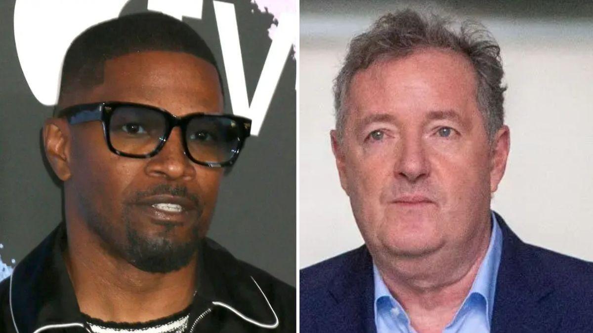 Split photo of Jamie Foxx and Piers Morgan.
