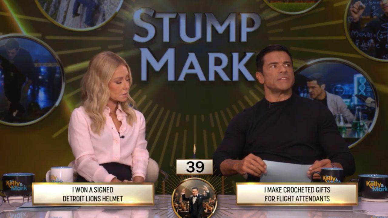 Image of Mark Consuelos questioned the caller during a game of 'Stump Mark.'