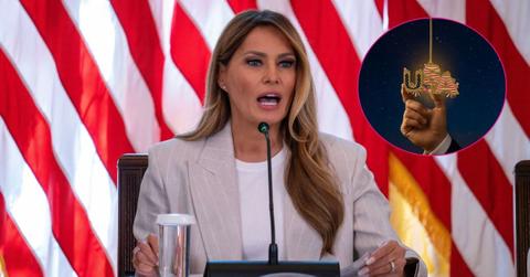 Composite photo of Melania Trump and one of her Christmas ornaments