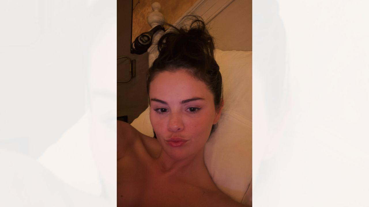 Image of Selena Gomez stripped down for bedtime.