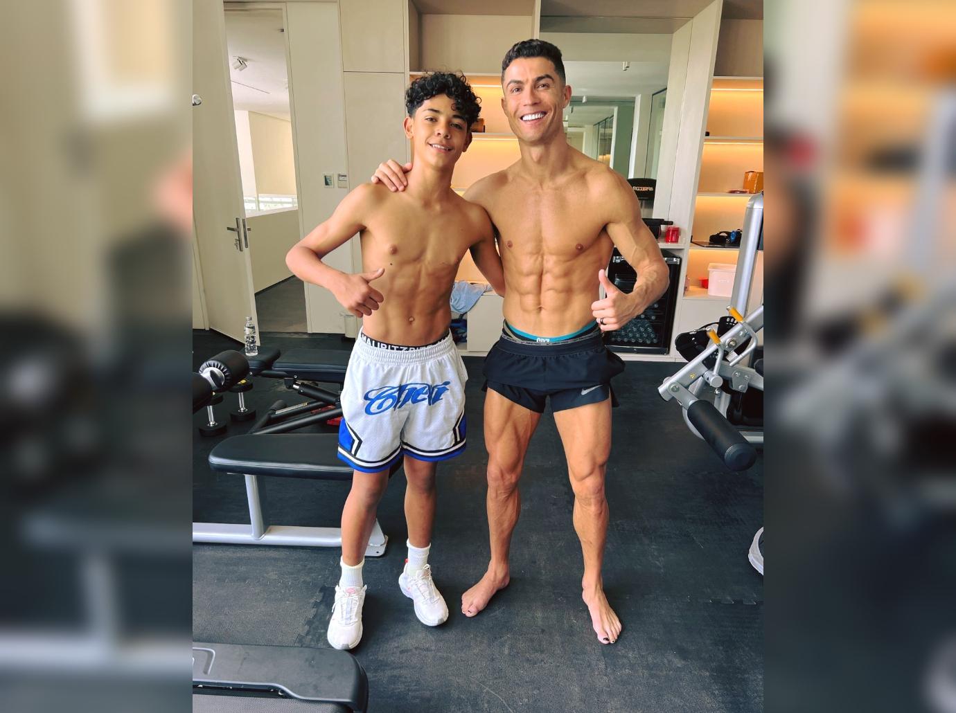 Cristiano Ronaldo & Son Cristiano Jr. Go Shirtless For Workout: Photo