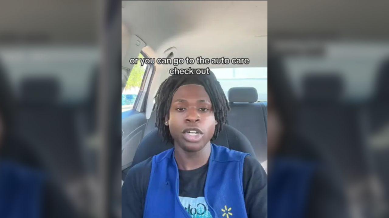Image of a Walmart worker directed a shopper to another checkout after he complained about the long line.