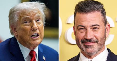 split photo of donald trump and jimmy kimmel