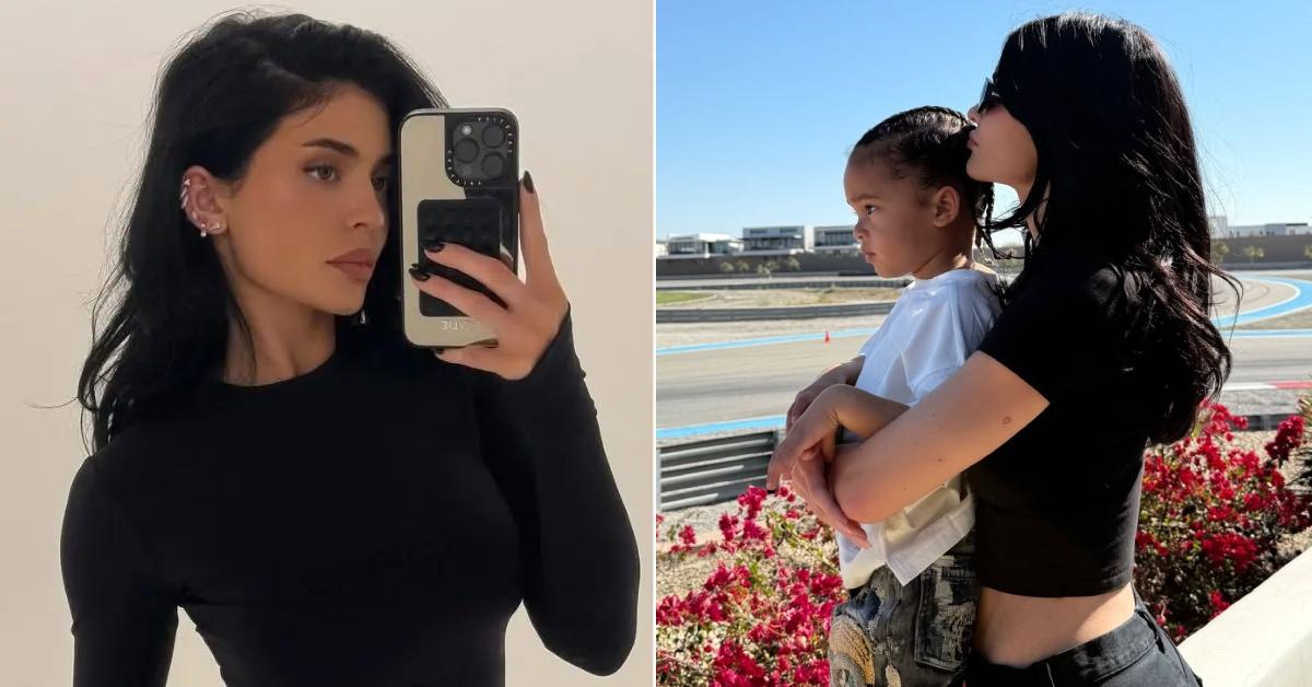 Selfie of Kylie Jenner and a photo of Kylie Jenner with son Aire.