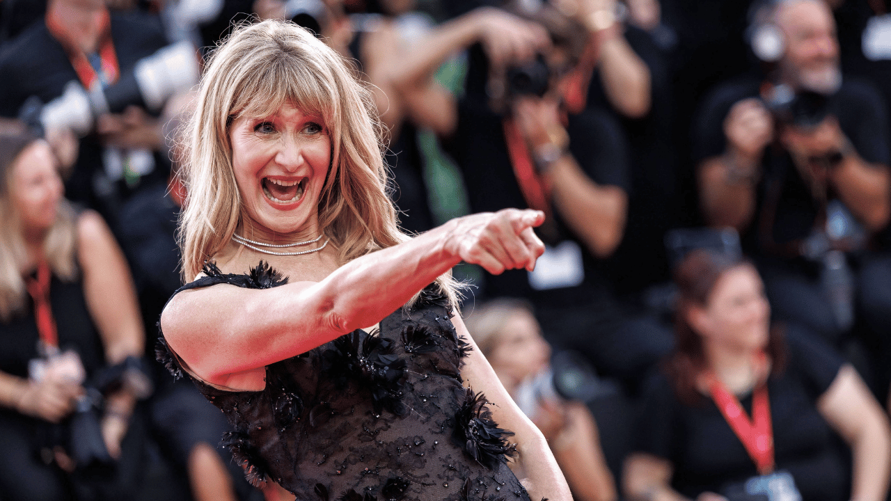 Image of Laura Dern brought classic glamour to Venice in a black Dior gown.