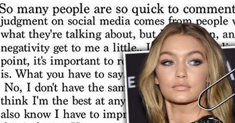 Gigi hadid slams body shamers letter