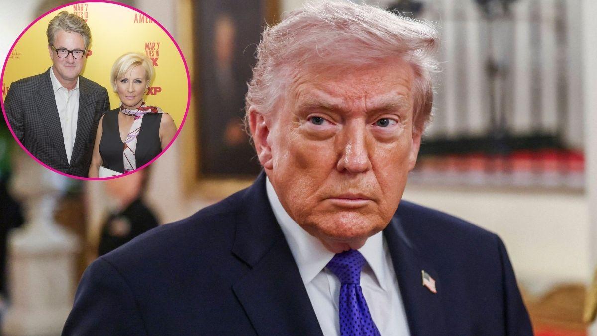 composite photo of donald trump and joe scarborough with mika Brzezinski