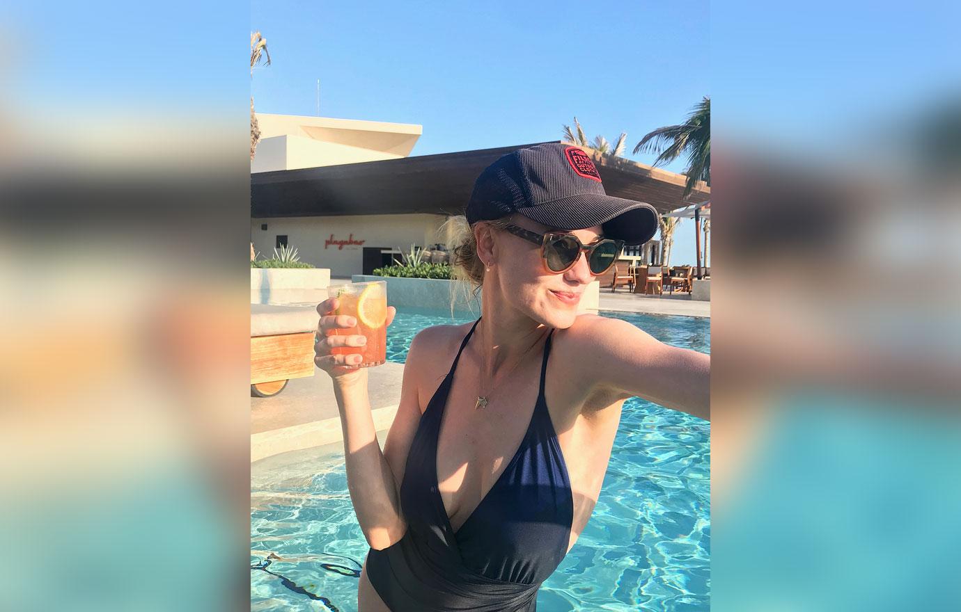 Yvonne Strahovski in the Pool with a Drink at Nobu Hotel Los Cabos