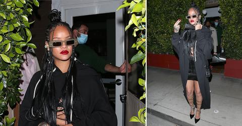 rihanna wearing short black mini skirt as she leaves dinner at giorgio baldi