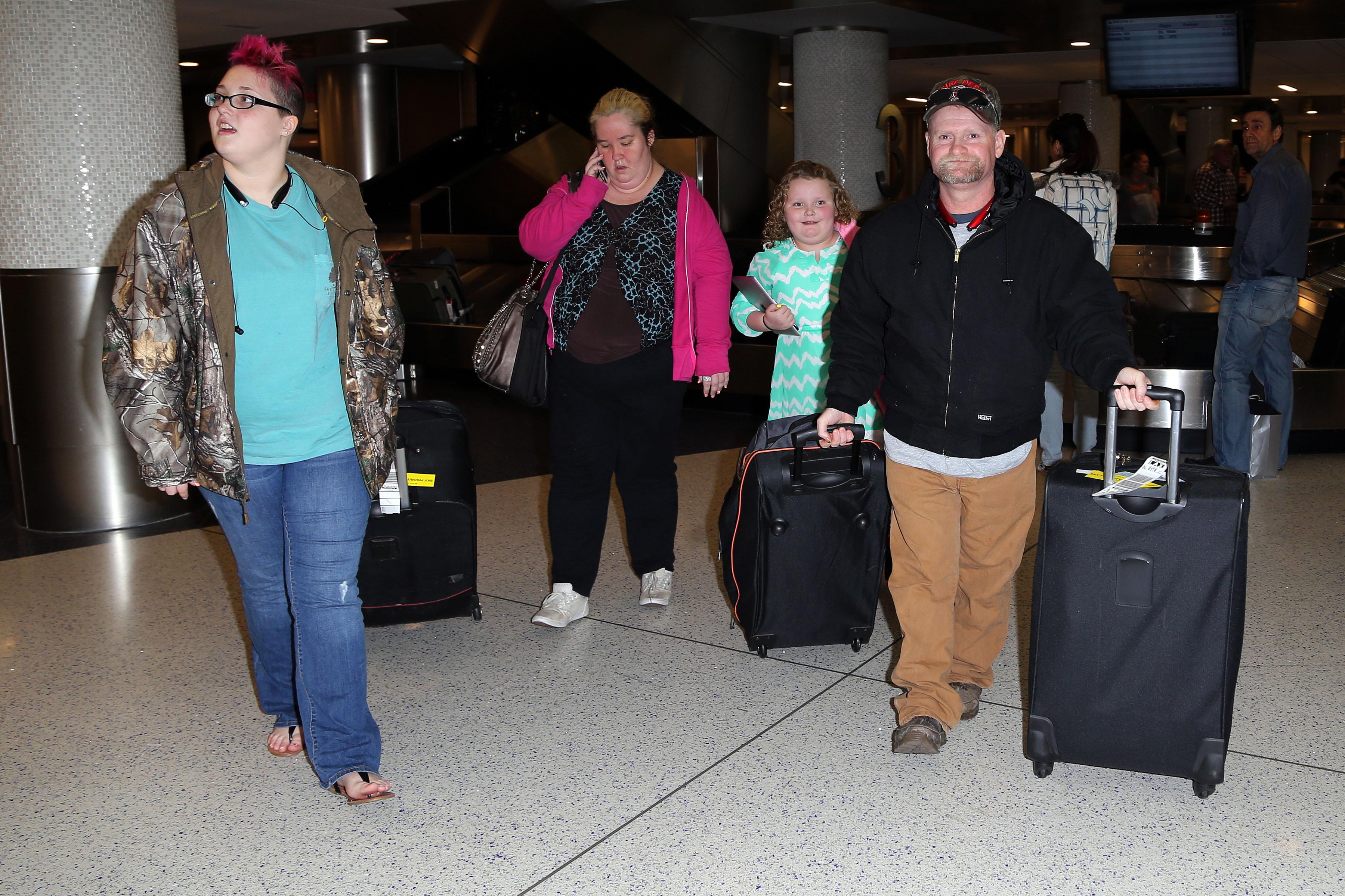 EXCLUSIVE: Honey Boo Boo, Mama June, Sugar Bear and Pumpkin land at LAX in Los Angeles, California.