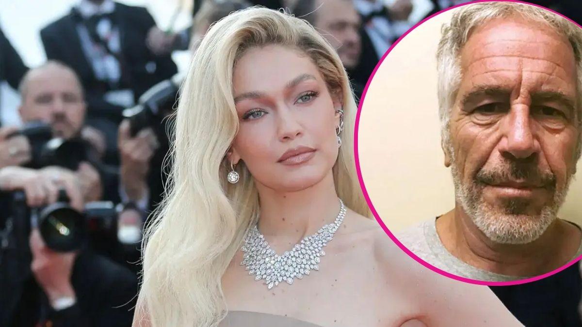 image of gigi Hadid and inset Jeffrey epstein