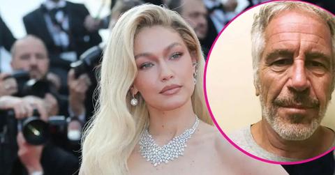 image of gigi Hadid and inset Jeffrey epstein