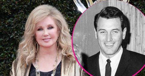 split image of Morgan Fairchild and Rock Hudson